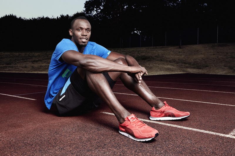Usain Bolt wears the PUMA Faas 100R