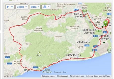 Recorrido de la salida en bici de hoy